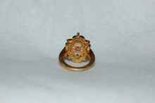 Load image into Gallery viewer, Diamond, Emerald and Ruby Antique Style Shield Ring