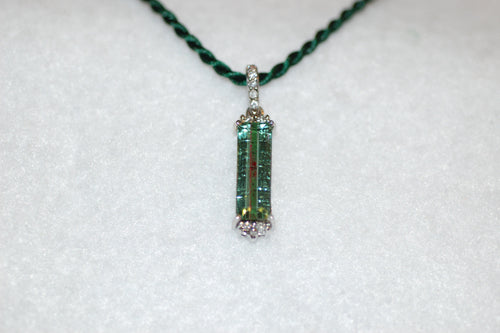 Green Tourmaline and Diamond Bar Pendant