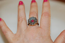 Load image into Gallery viewer, Ruby and Diamond Pave Antique Style Flower Ring