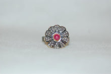Load image into Gallery viewer, Ruby and Diamond Pave Antique Style Flower Ring