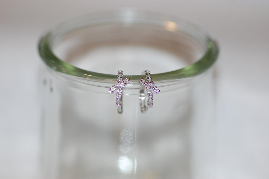 Diamond Curved X Huggie Hoop Earrings