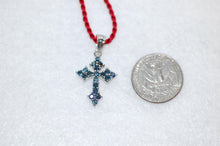 Load image into Gallery viewer, Antique Style Sapphire Cross Pendant Necklace