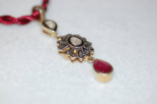 Load image into Gallery viewer, Ruby Drop and Diamond Sunburst Necklace
