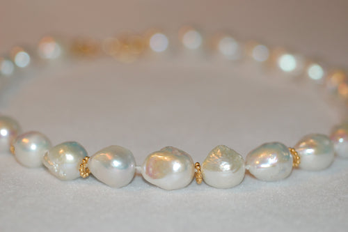 Baroque White Pearls and Bali Beads Necklace