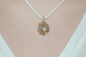 Aquamarine and Diamond Stained Glass Necklace