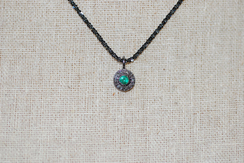 Emerald and Diamond Disk Necklace