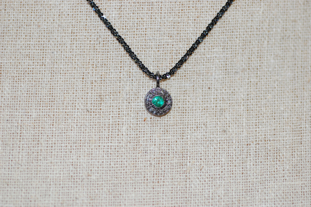 Emerald and Diamond Disk Necklace