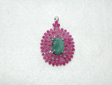 Load image into Gallery viewer, Ruby and Emerald Convertible Sunburst Statement Necklace Pin