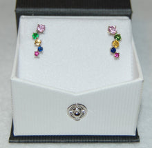 Load image into Gallery viewer, Rainbow Sapphires Gold Wave Earrings