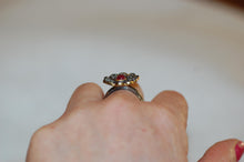 Load image into Gallery viewer, Ruby and Diamond Pave Antique Style Flower Ring