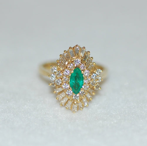 Emerald Marquis and Diamond Ring