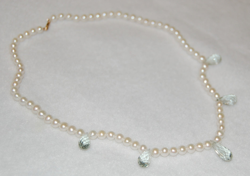 Mint Amethyst Drops and Pearl Necklace