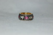 Load image into Gallery viewer, Antique Style Rose Cut Diamonds and Pink Tourmaline Eternity Band