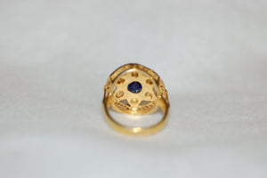 Sapphire and Diamond Starburst Antique Style Ring