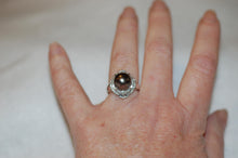 Load image into Gallery viewer, Tahitian Pearl and Diamond Crown Platinum Ring