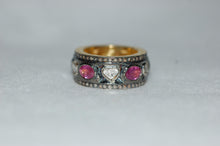 Load image into Gallery viewer, Antique Style Rose Cut Diamonds and Pink Tourmaline Eternity Band