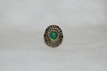 Load image into Gallery viewer, Emerald and Diamond Filigree Ring