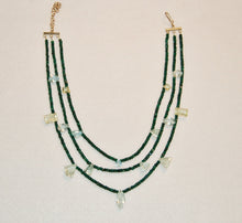 Load image into Gallery viewer, Emerald and Aquamarine Shield Necklace