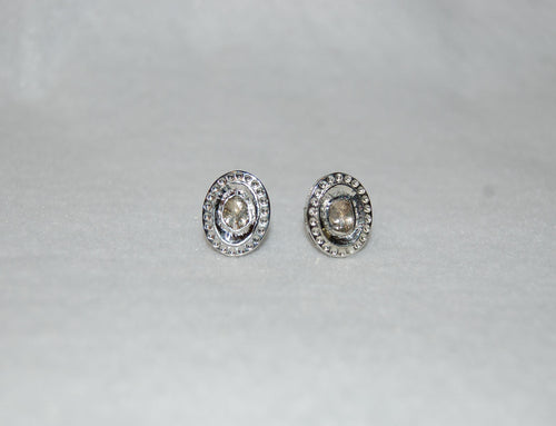 Antique Style Diamond Polki Silver Stud Earrings