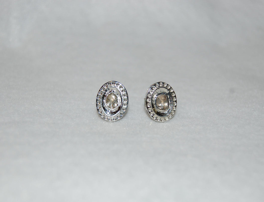 Antique Style Diamond Polki Silver Stud Earrings