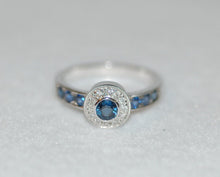 Load image into Gallery viewer, Sapphire and Diamond Halo Ring