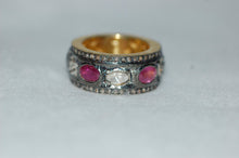 Load image into Gallery viewer, Antique Style Rose Cut Diamonds and Pink Tourmaline Eternity Band