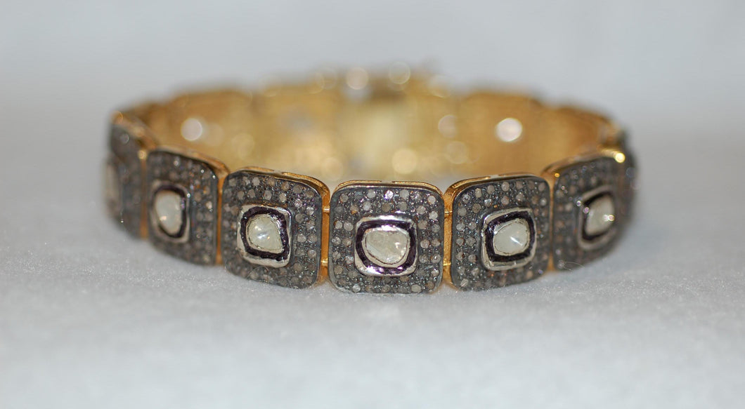 Antique Style Rose Cut Diamond Statement Bracelet