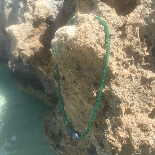 Emerald and Grey Barouque Pearl Necklace
