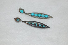Load image into Gallery viewer, Sleeping Beauty Turquoise and Diamond Hanging Earrings