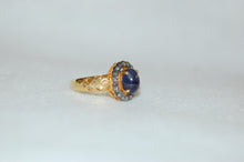 Load image into Gallery viewer, Sapphire Cabochon and Diamond Gilded Age Style Ring