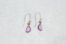 Load image into Gallery viewer, Pink Sapphire and Diamond Freeform Dangle Gold Earrings