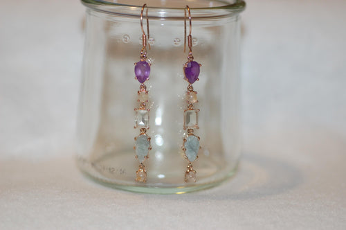 Mixed Cut Gemstone Drop Earrings