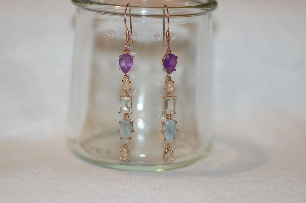 Mixed Cut Gemstone Drop Earrings