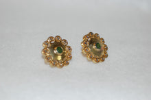 Load image into Gallery viewer, Byzantine Style Emerald and Diamond Stud Earrings