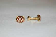 Load image into Gallery viewer, Diamond and Red Enamel Criss Cross Gold Cuff Links