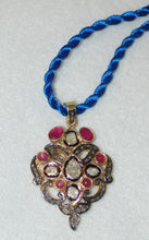 Load image into Gallery viewer, Ruby and Diamond Scroll Shield Pendant