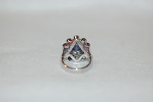 Load image into Gallery viewer, Tanzanite Cabochon and Multi Gemstone Large Silver Flower Cocktail Ring