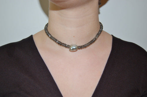Baroque Tahitian Pearl and Rutilated Quartz Choaker