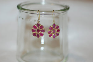 Multi Color Gemstone Flower Hanging Earrings