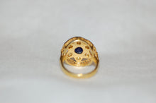 Load image into Gallery viewer, Sapphire and Diamond Starburst Antique Style Ring