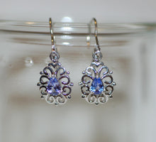 Load image into Gallery viewer, Tear Drop Filigree Tanzanite Drop Earrings