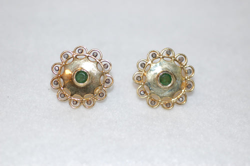 Byzantine Style Emerald and Diamond Stud Earrings
