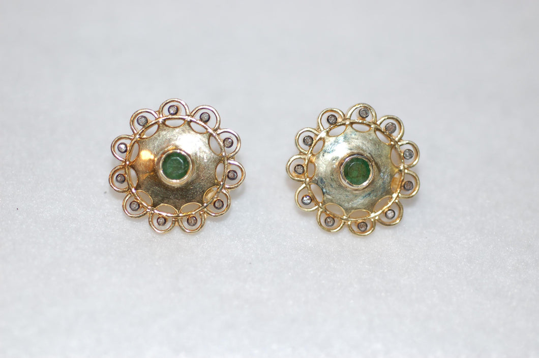 Byzantine Style Emerald and Diamond Stud Earrings