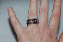 Load image into Gallery viewer, Antique Style Rose Cut Diamonds and Pink Tourmaline Eternity Band