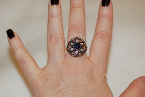 Sapphire and Diamond Starburst Antique Style Ring