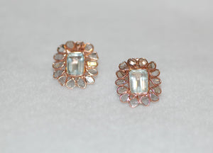 Aquamarine and Diamond Stained Glass Earrings