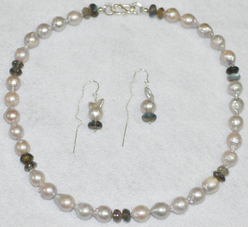 Baroque Pearl and Labradorite Necklace and Earrings Set