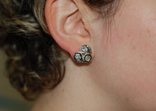 Load image into Gallery viewer, Three Stone Diamond Flower Earrings