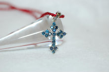 Load image into Gallery viewer, Antique Style Sapphire Cross Pendant Necklace