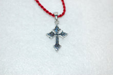 Load image into Gallery viewer, Antique Style Sapphire Cross Pendant Necklace